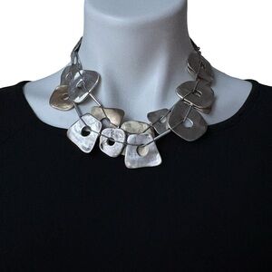Chico's Hammered Silver and Gold Tone Chunky Necklace